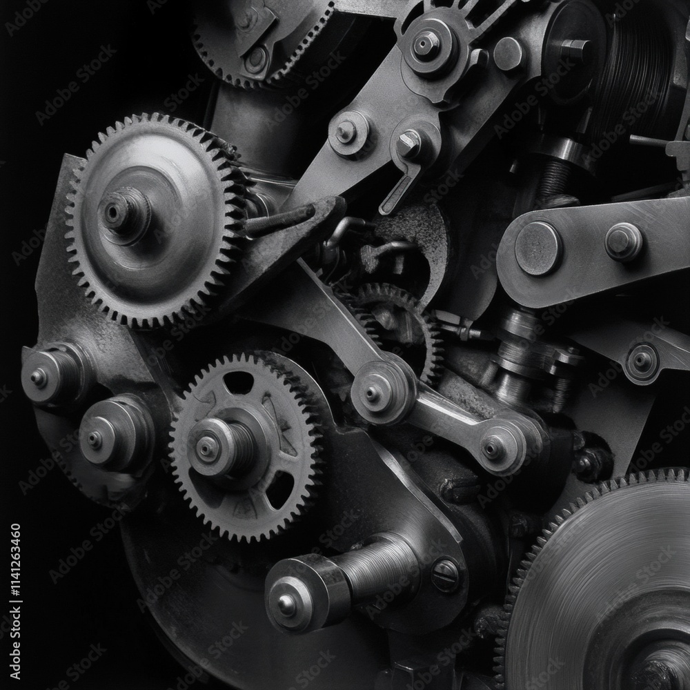 Aufkleber a close up of a machine with many gears and bolts