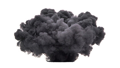 dark grey smoke plume explosion on transparent background