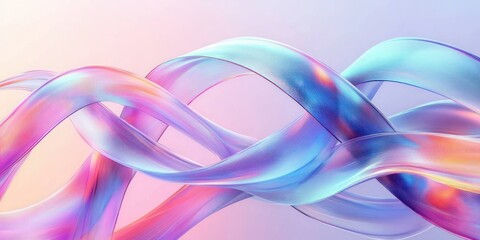 Futuristic Abstract Composition with Intertwined Transparent Ribbons in Pastel Colors