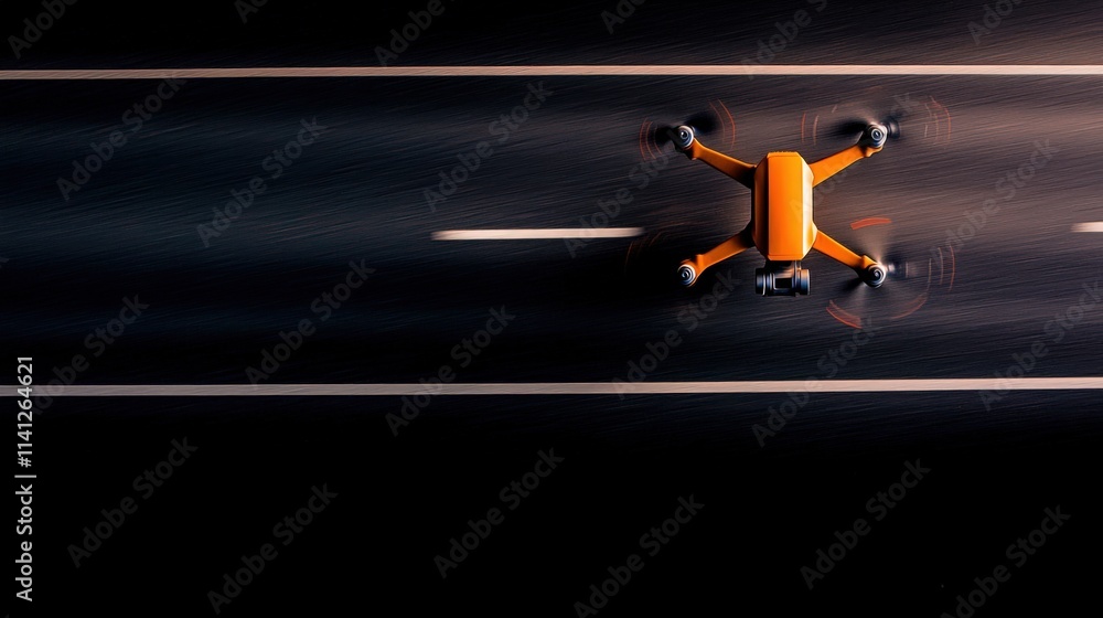 Poster a surveying drone capturing a bird eye view of an ongoing highway construction project