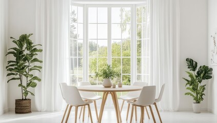 Minimalist Dining Room with Large Windows and Natural Light