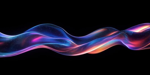 Iridescent Wavy Abstract Shape on Black Background 3D Render