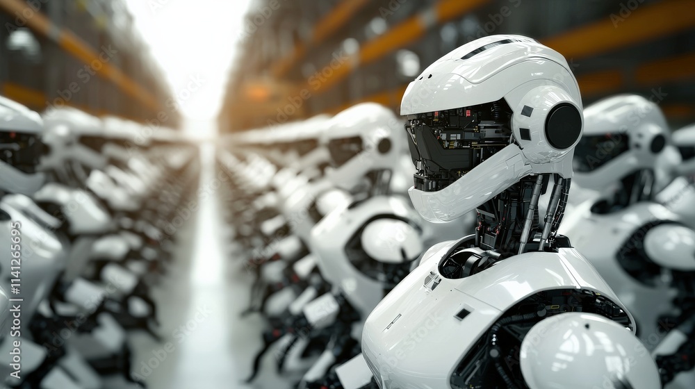 Aufkleber A factory assembly line producing complex robotic components with automated precision
