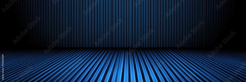 Poster striped blue background with vertical lines creating a sense of chaos and depth for artistic design 