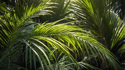 Fototapeta premium Sunlight Filtering Through Vibrant Green Fronds of a Foxtail Palm
