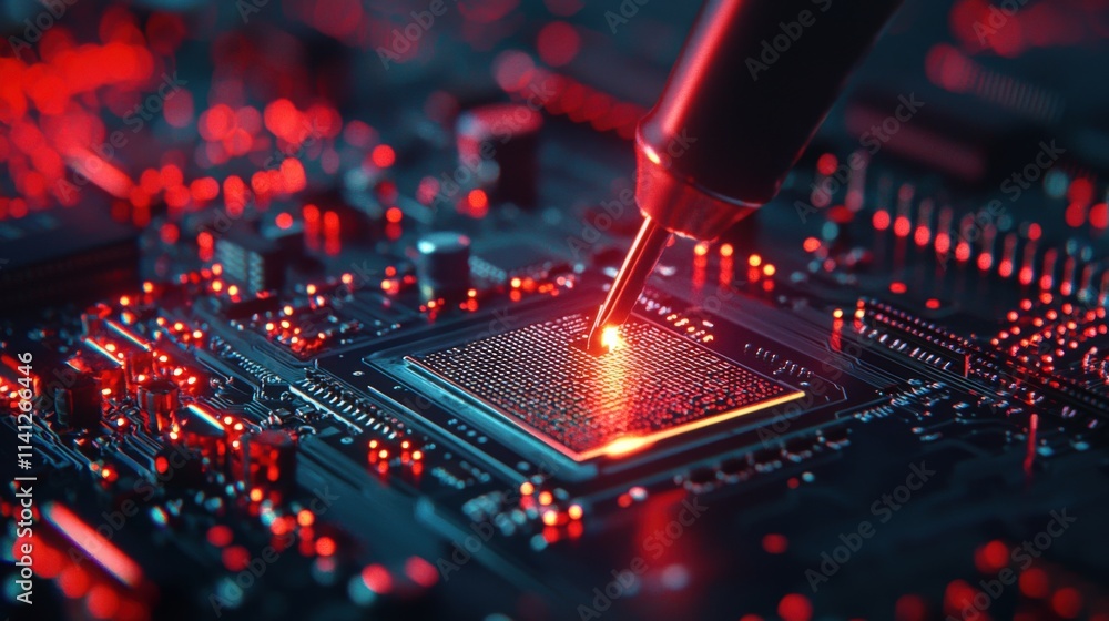 Aufkleber A circuit board being soldered by an engineer with hyperdetailed tools and wires scattered around