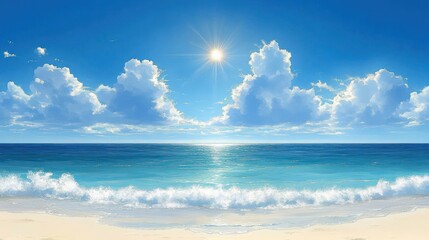 Obraz premium Summer Beach Scene with Blue Sky and Ocean Reflections