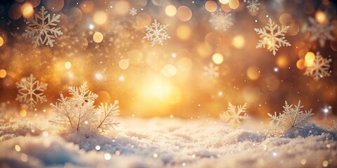 Naklejka premium Golden Winter Wonderland Sparkling Snowflakes and Festive Lights on a Snowy Surface