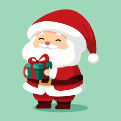 illustration of a cute Santa Claus character carrying a gift in his hand. With a blue background. Great for logos, t-shirt designs, wrapping paper, greeting cards, etc