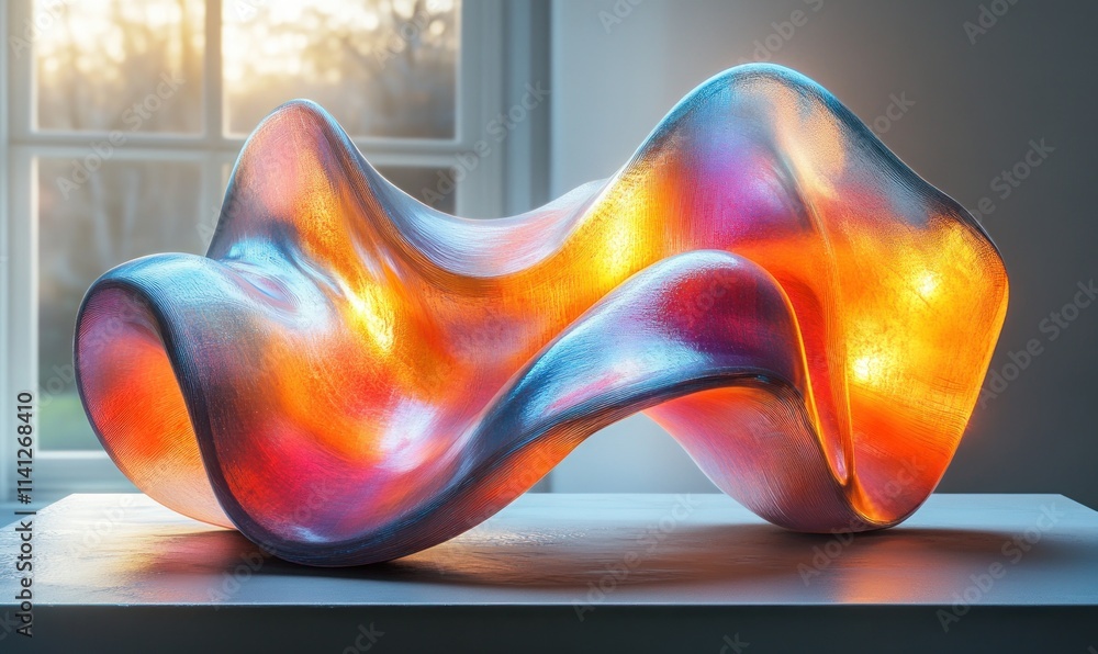 Poster Iridescent Abstract Sculpture Colorful 3D rendering Minimalistic Design