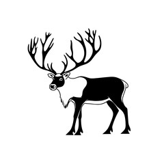 Black and white illustration of a reindeer.