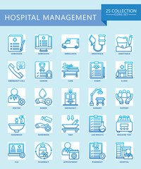 Hospital management gradient icons set. contain surgery, tray, appointment, doctor, nurse, diagnostic, clinic and more. Vector EPS 10 for print, digital UI, UX kit, web and app for business management