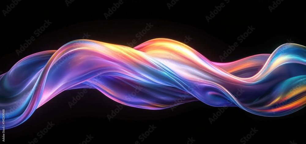 Poster iridescent abstract wave design on black background 3d render