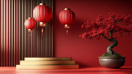 Fototapeta premium Chinese style indoor festival themed e-commerce product exhibition booth