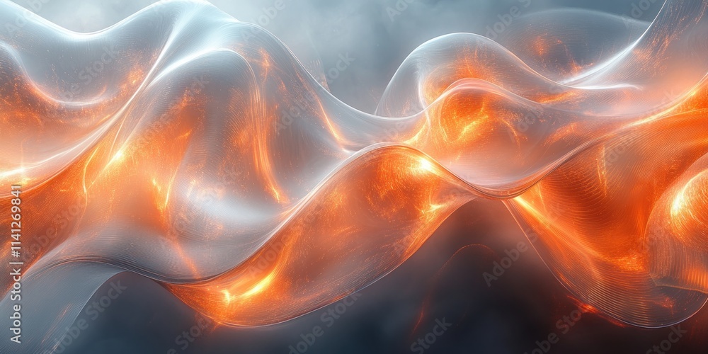 Poster futuristic abstract geometric shapes with smooth glassy texture and soft glowing light