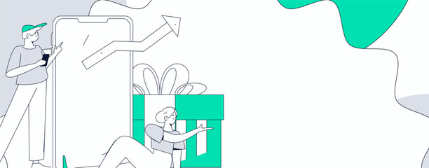 Holiday shopping people doing e-commerce online shopping flat vector concept operation hand drawn illustration
