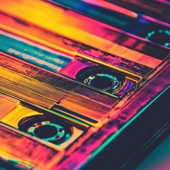 Abstract cassette tape textures with bright retro hues, .