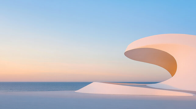 Sunrise scenery of seaside architecture square in the early morning