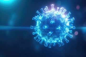 3D Render of Coronavirus Close-Up in Blue Color Tone