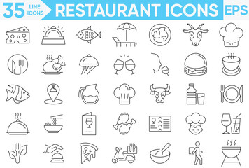 Restaurant Line Icons Set.cafe, bistro. Linear icon collection.Restaurant business and food delivery icon concept.Vector and illustrator set.