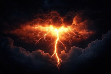 Lightning Strike Illuminating Dark Stormy Sky Powerful Energy Dynamic Composition