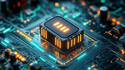 Fototapeta premium Circuit board chips, battery energy