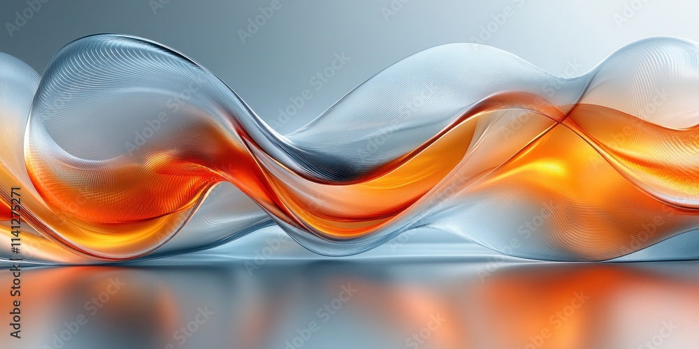 Poster abstract flowing glass 3d render transparent reflections minimalist design
