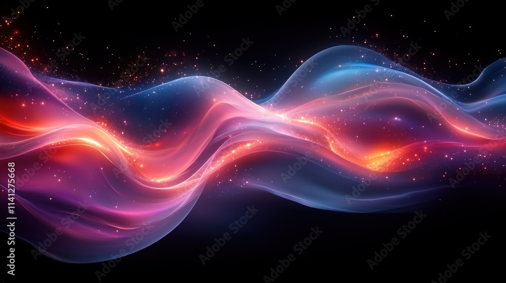 Poster abstract curved design with luminescent lights on black background