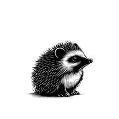 Black and white illustration of a hedgehog.