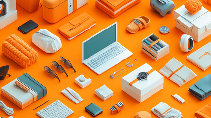 Obraz premium 3D rendering of fashionable office supplies background