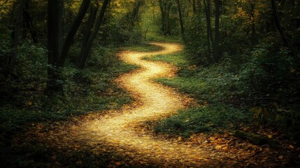Obraz premium Winding path through autumnal forest.