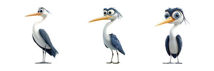 Fototapeta premium Cartoon Heron Character Design Collection