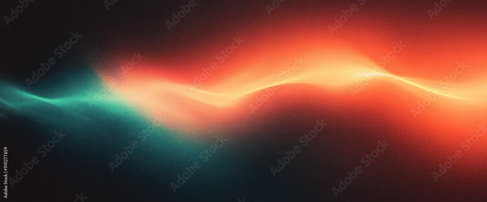 Poster abstract retro vibrant grainy background with teal and orange dynamic waves and noise texture