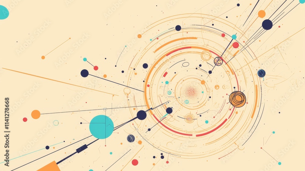 Poster geometric network graphic illustration featuring connected circles, representing innovation and futu