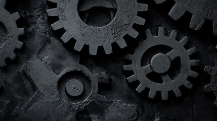 Several black gears, made of steel material