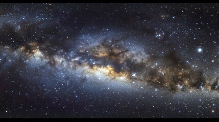 Obraz premium Stunning panoramic view of the Milky Way galaxy, showcasing its vibrant colors, cosmic dust, and star clusters.