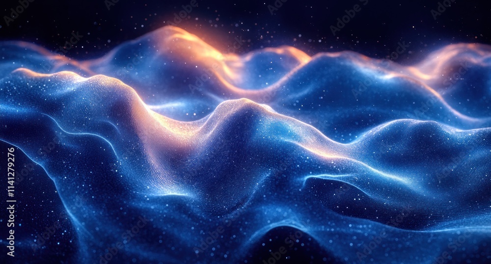 Aufkleber translucent blue wave patterns fluid motion light background design 3d render
