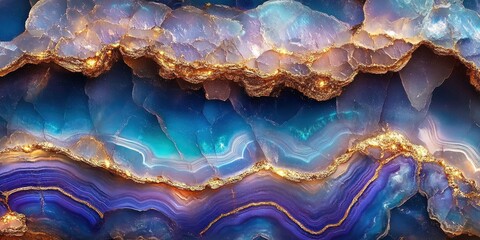 Obraz premium macro shot of geode with blue purple hues and golden veins modern art design