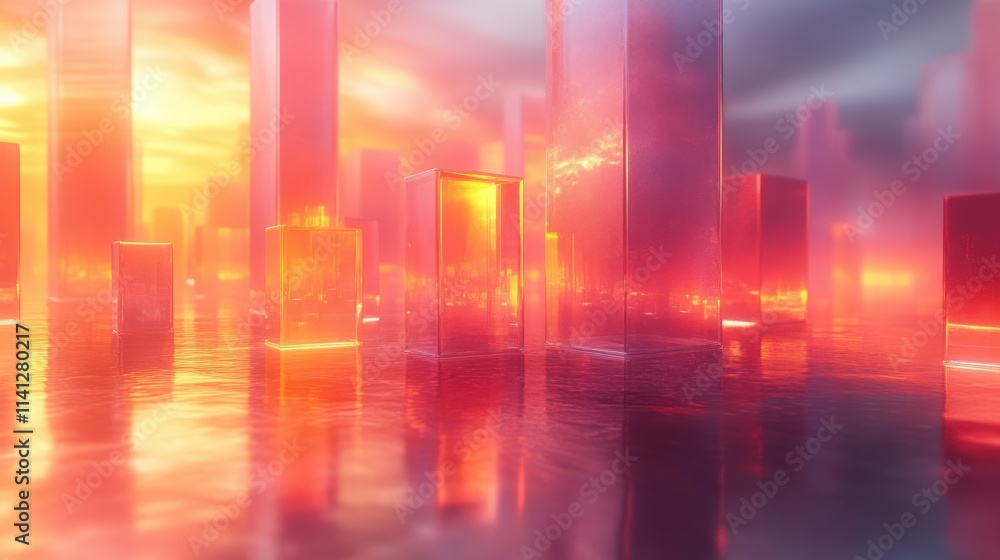 Poster shimmering animated background with luminous rectangles and pastel gradient
