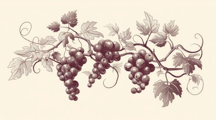Hand-drawn grapevine illustration in a simple, elegant style. Vector design showcasing natural beauty and artistic simplicity.
