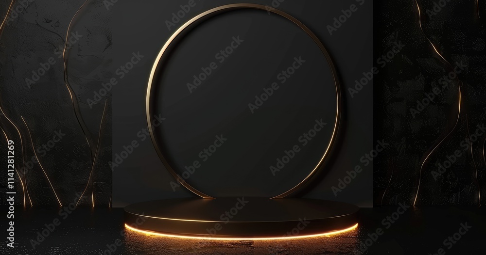 Aufkleber a minimalist display stage with a circular frame and ambient lighting.