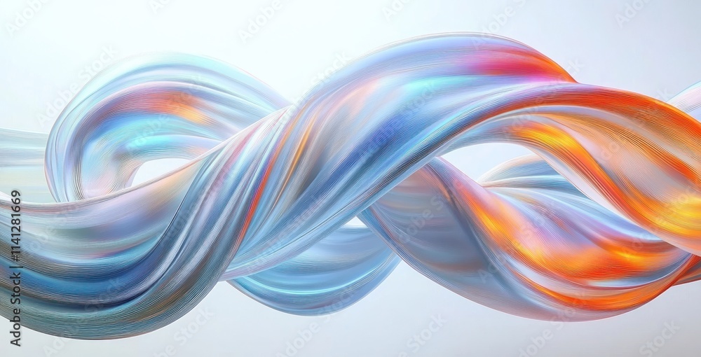 Poster abstract fluid shapes and translucent ribbons on white background 3d render