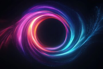 Vibrant Neon Circular Wave Pattern on Dark Background Dynamic Lighting Fluid Motion Energy