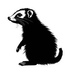 Black and white illustration of a raccoon.