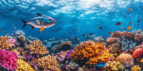 Fototapeta premium Vibrant Coral Reef with Diverse Marine Life