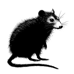 Black and white illustration of a rat.