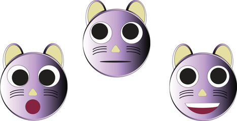 3 cute mouse emoji with shock face, rolling eyes face, and smiling face.