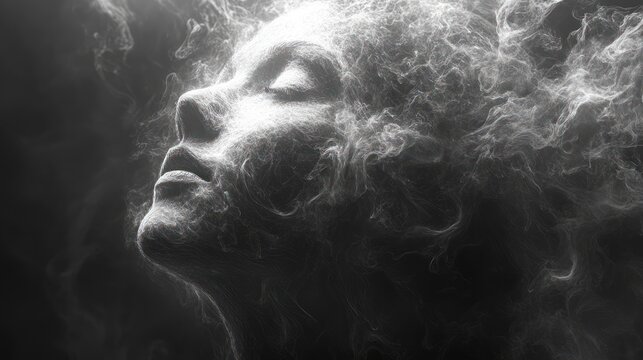 abstract face woman emotional turmoil depression art mental illness monochrome dark profile closeup silhouette tendrils motion - Powered by Adobe