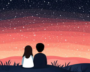 Stargazing Valentine’s Day Romance Scenic Landscape Couple in Love Night Sky