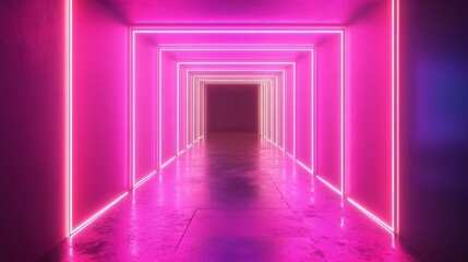 Fototapeta premium Pink Neon Light Tunnel - Futuristic Corridor Design